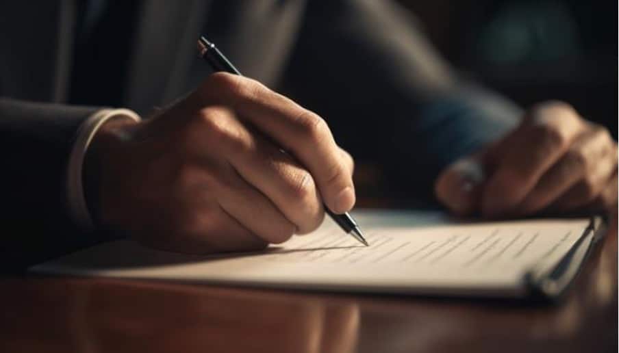 Un homme rédigeant un document